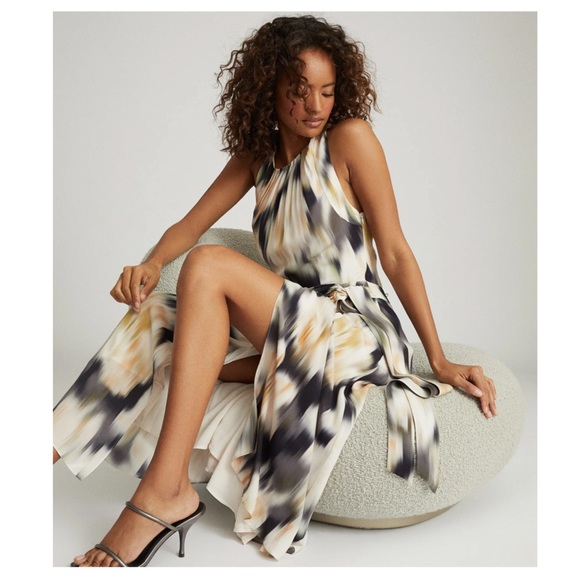 New! REISS Gisele Floral Front Slit Midi Dress - Picture 4 of 16